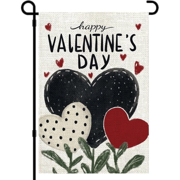 Happy Valentine's Day Garden Flag 12x18 Inch Double Sided Red Black Love Heart Outdoor Home Decor
