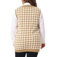 thumbnail image 3 of Agnes Orinda Women's Plus Size Houndstooth V Neck Vest Sweaters 3X Brown, 3 of 5