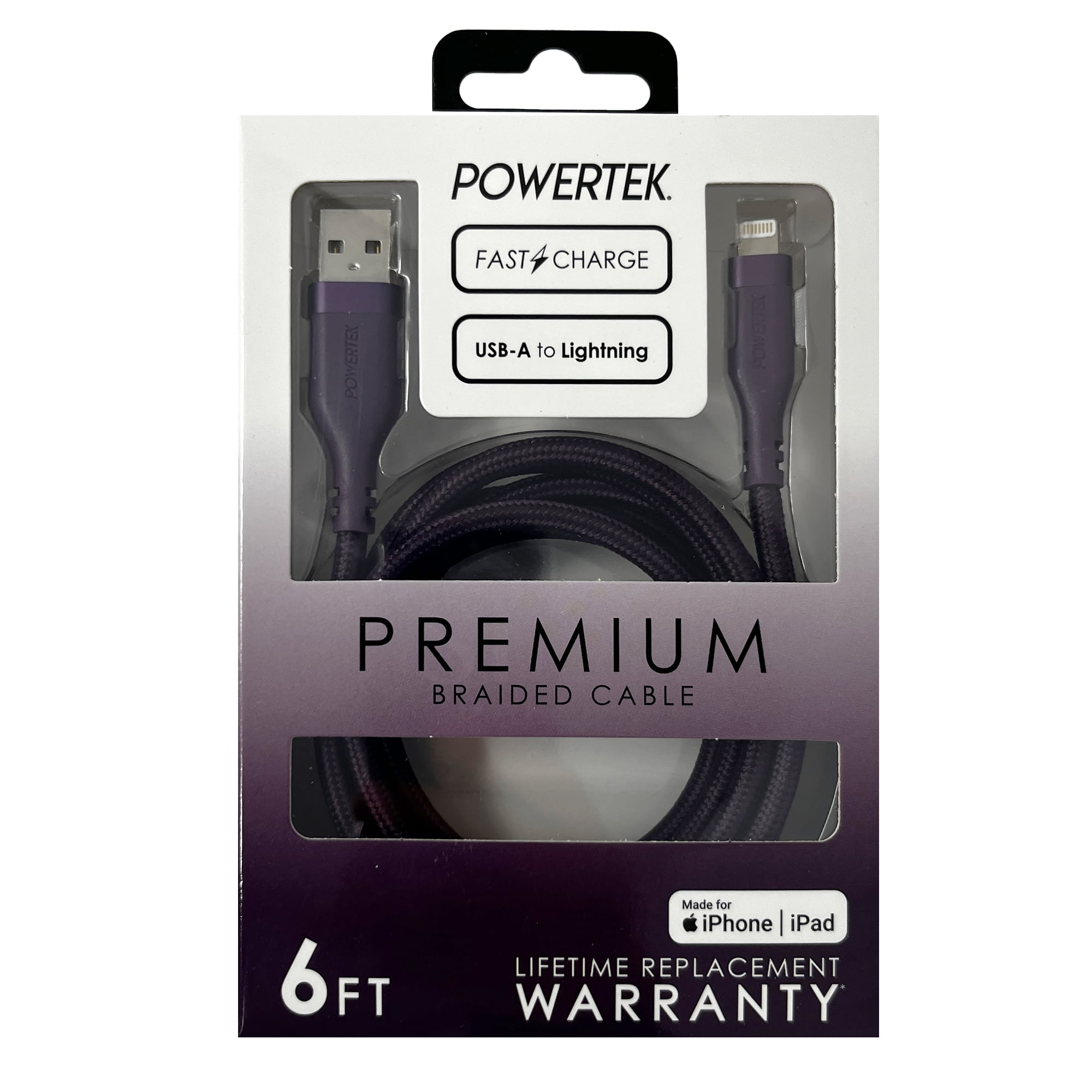 Liquipel Powertek Premium Braided USB-A to Lightning Cable - Purple