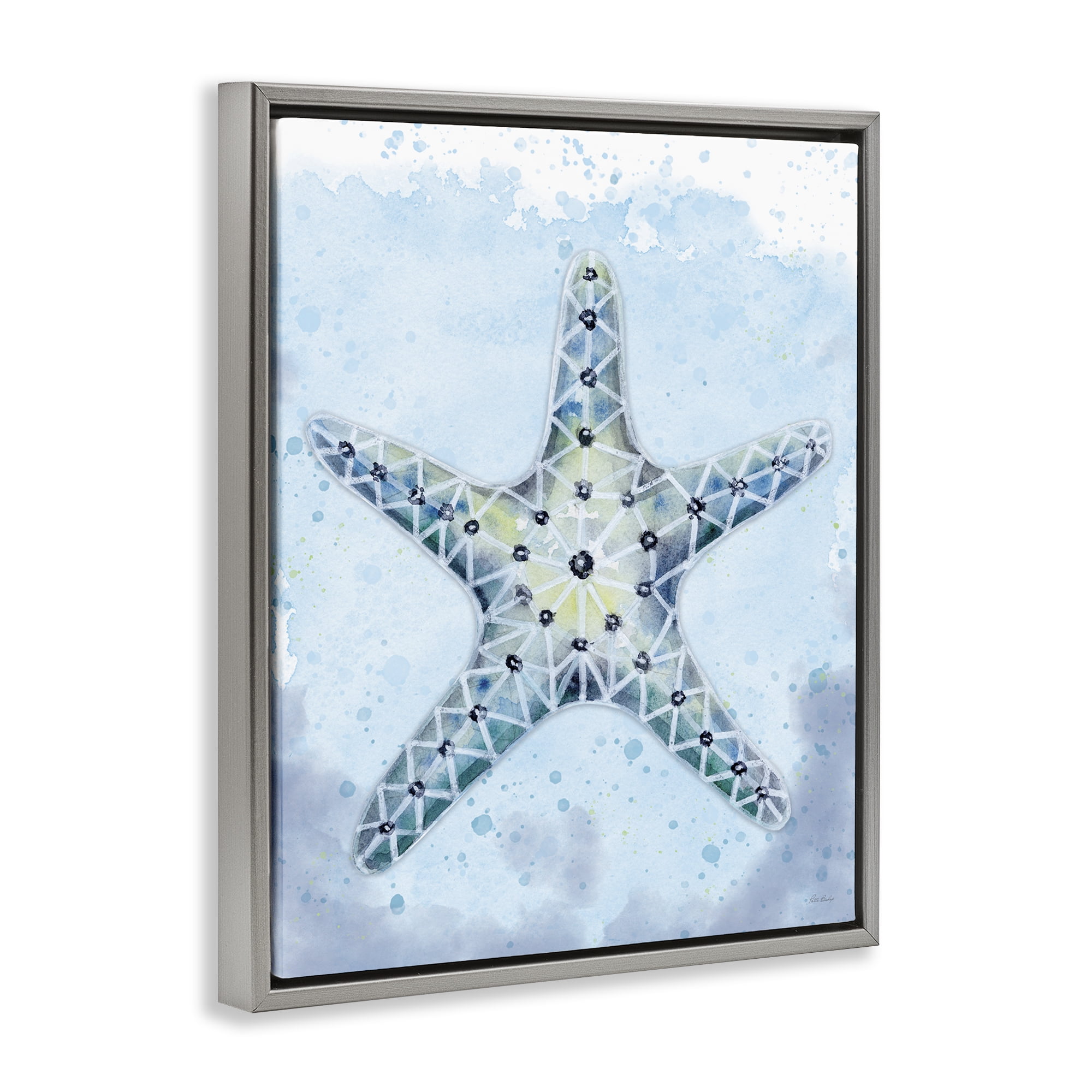 Stupell Industries Stained Glass Starfish Nautical & Beach Painting Gray Floater Framed Canvas Art Print Wall Art, 17 x 21
