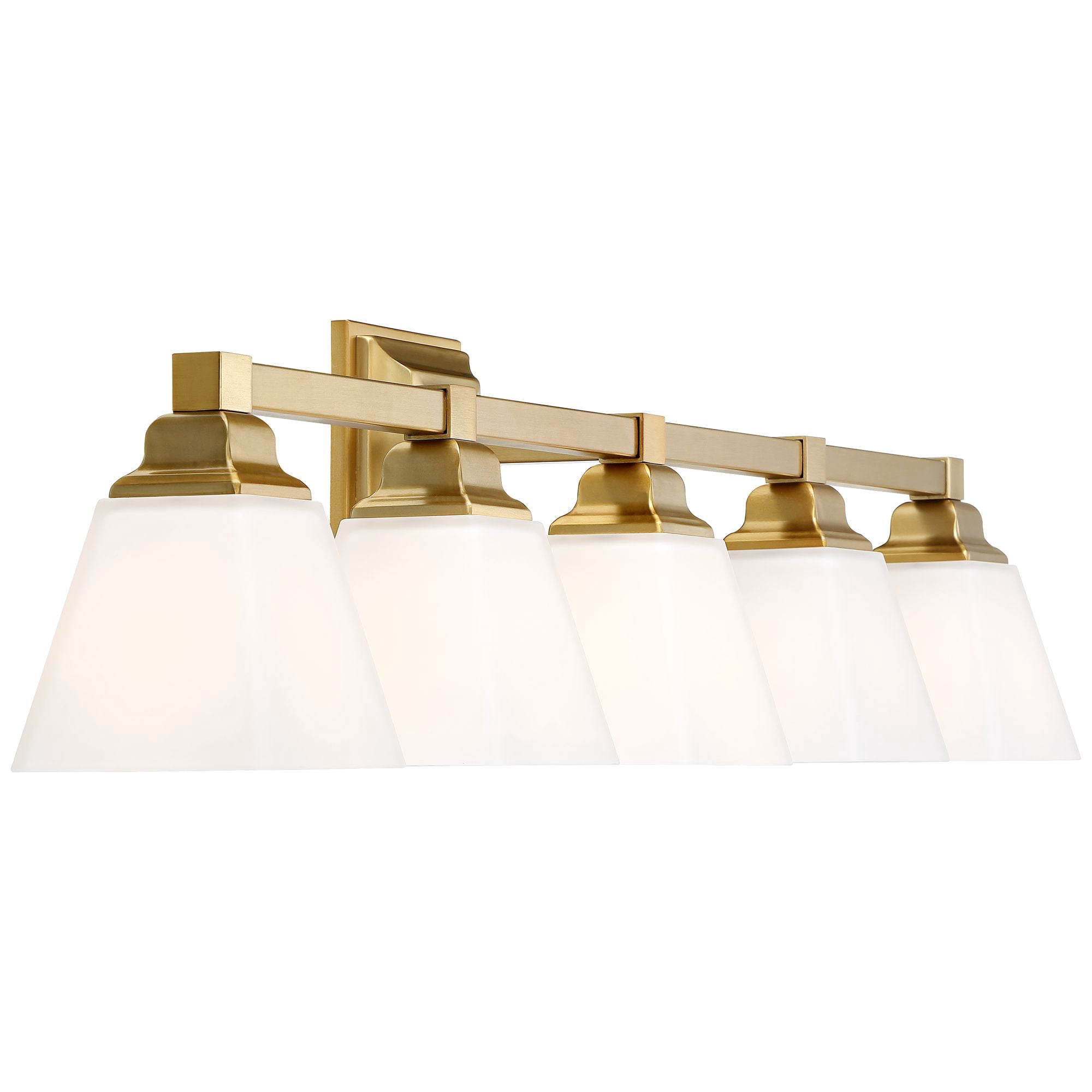 Regency Hill Mencino Modern Wall Light Warm Brass Hardwire 35 1/4" 5-Light Fixture Etched Opal Glass Shade for Bedroom Bathroom Vanity Living Room