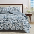 thumbnail image 6 of Floral Quilt Set - Lightweight, Soft, All-Season - 3-Piece Reversible Coastal Bloom Bedding Set (King / California King, Blue), 6 of 6