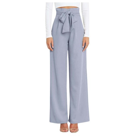 EDFBUYKRS Female Women Pants Casual Dress Pants Women Wide Leg Short High Waisted Wide Leg Business Casual Pants for Women with Zipper and Belt Comfortable Wear L