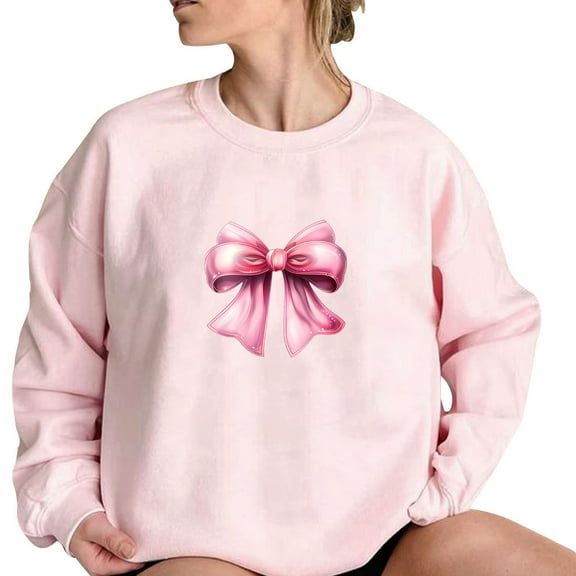 LYXSSBYX Sweatshirts for Women Loose Fit Women's Bow Sweatshirt Cute Long Sleeve Round Neck Pullover Top