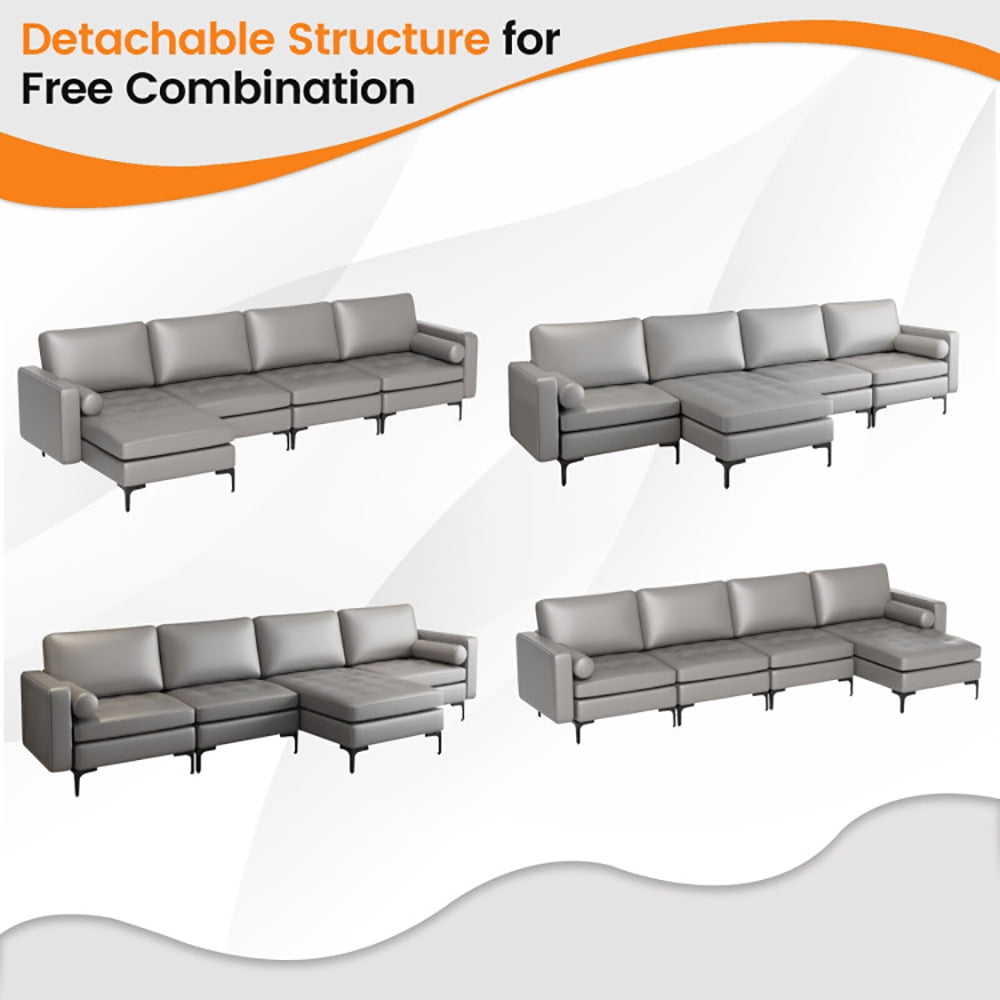Finihen L-shaped Sectional Sofa Couch, Modular L-shaped 4-Seat Sectional Sofa with Reversible Chaise, for Living Room, Light Gray Finihen L-shaped Sectional Sofa Couch, Modular L-shaped 4-Seat Sectional Sofa with Reversible Chaise, for Living Room, Light Gray
