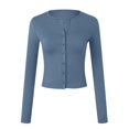 thumbnail image 5 of Kaprioy Womens Breathable Slim Fit Cropped Cardigan Button Up Long Sleeve Casual Sexy Basic Shirt Tops Fall Fashion Clothing Blue, M, 5 of 6