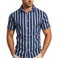 thumbnail image 2 of LIaqionyy Big and Tall Shirts for Mens Striped Button down Short Sleeve Casual Beach Vacation Tees Shirt S-5XL, 2 of 5