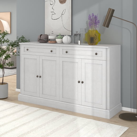 MEETFAV Kitchen Sideboard Storage Buffet Cabinet with 2 Drawers & 4 Doors Adjustable Shelves for Dining Room, Living Room, Antique White