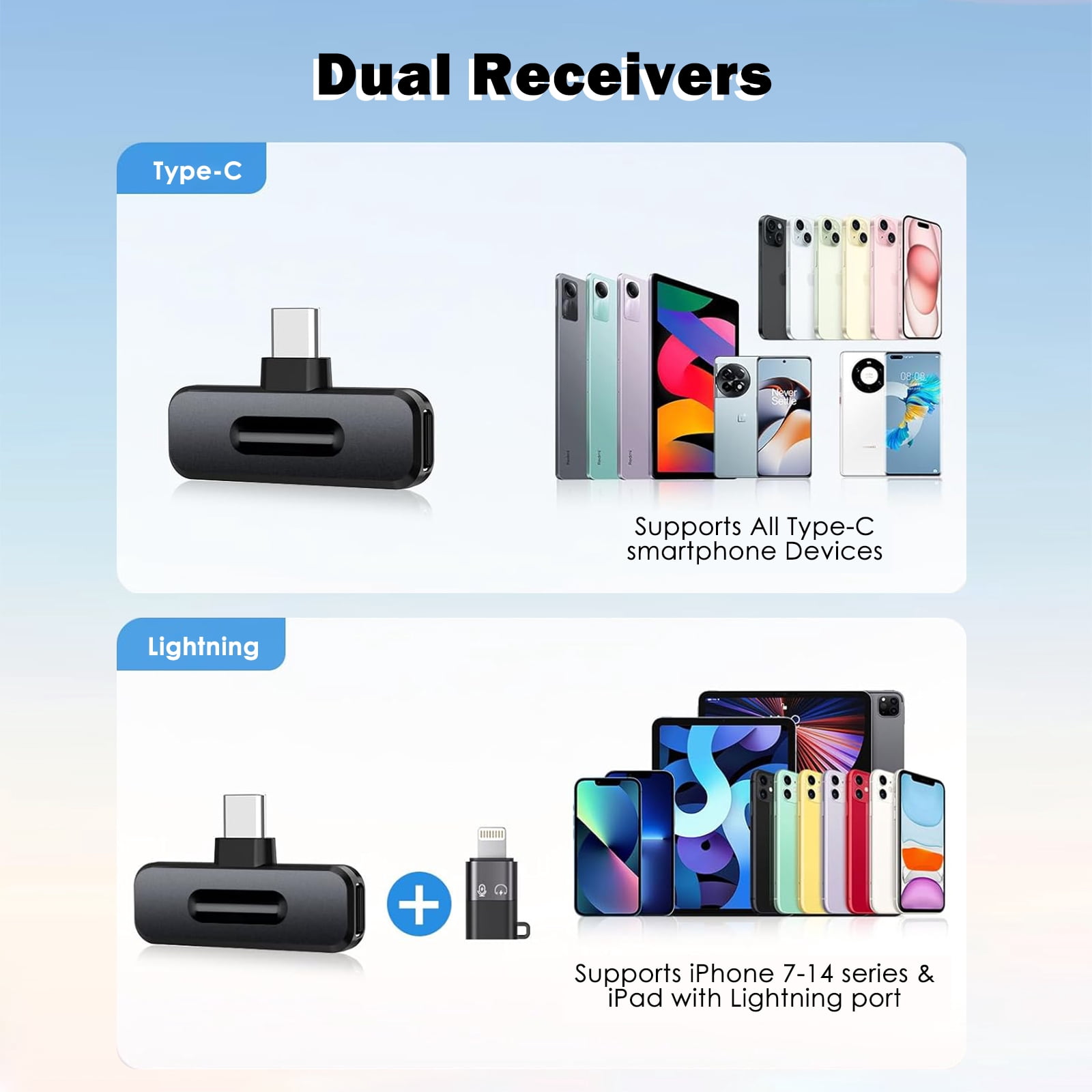 Wireless 2 Pack Clip-on Mini Microphone Compatible with iPhone iPad Android for Video Recording Tiktok Youtube Vlog Podcast, Black