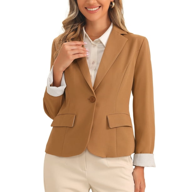 Saco de Blazer de Oficina Chic Inspire para Mujeres con Contraste y Un Botón XL Marrón