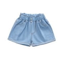 thumbnail image 2 of CYRBOKO Girls Denim Shorts, Elastic Waist Loose 2025 Summer Shorts with Pocket Blue Size 8-9 T, 2 of 7