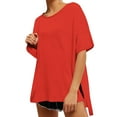 thumbnail image 2 of Ltctricy Women's Oversized T Shirts Short Sleeve Crew Neck High Low Hem Solid Color Soft Casual Tee Tops Summer Tunic Blouses, 2 of 7