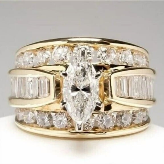 3Ct Marquise Cut MOISSANITE Women's Wedding Ring 14k Yellow Gold Plated