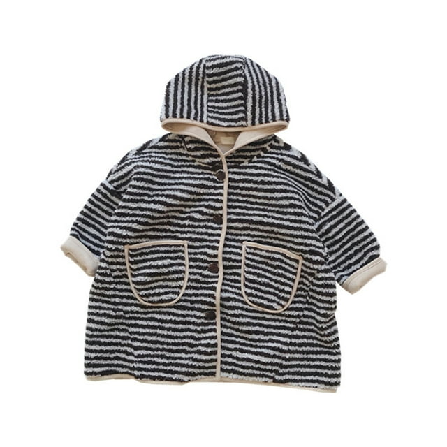 Beautyzll Manteau d'Hiver à Rayures pour Bébé Fille, Robe à Double Boutonnage avec Poches 2-7T