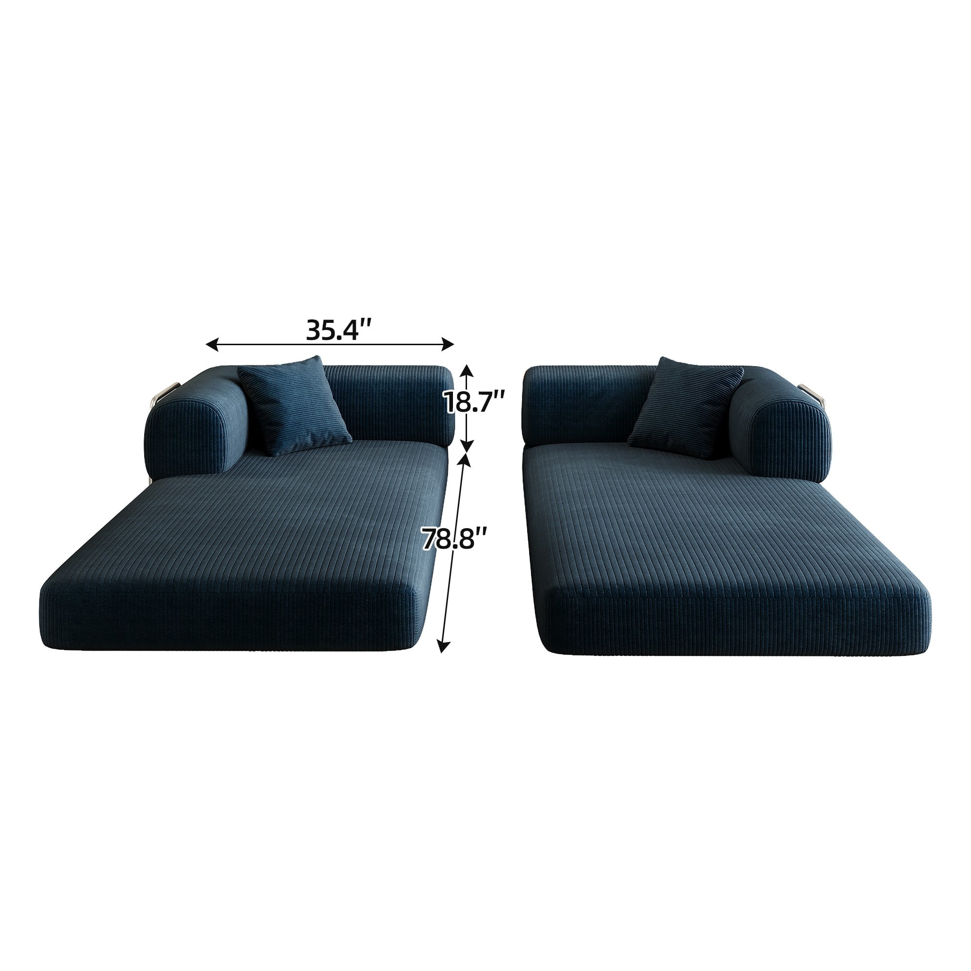 78.8" Compression Sofa Bed, Convertible Floor Futon Couch with Pillow & Armrests, Modular Corduroy Sofa, Blue