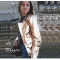 thumbnail image 2 of Noora New Women's Lambskin Rose Gold  Leather Belted Biker Jacket With Black Zipper & Snap | Shiny Leather Jacket  SU0852, 2 of 11