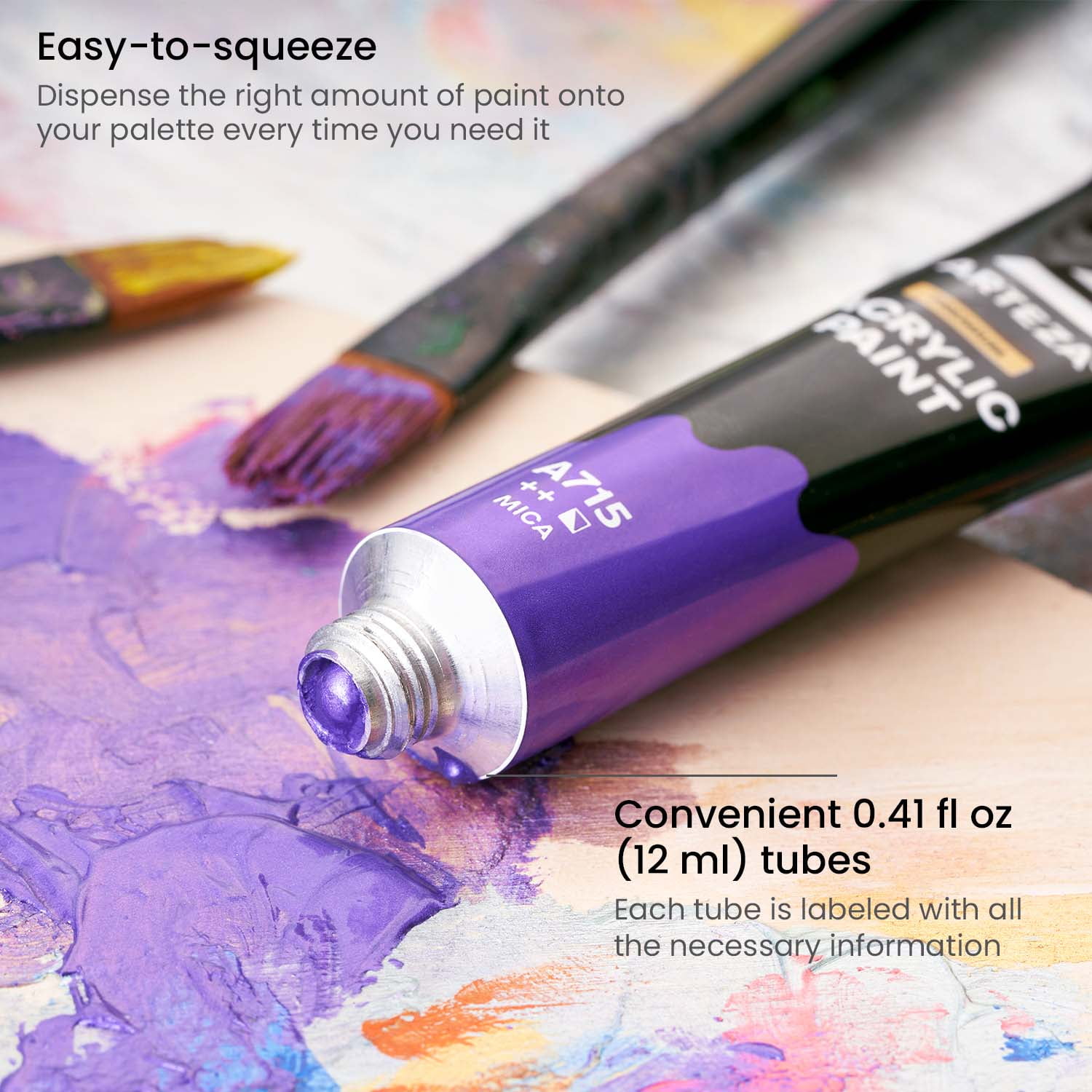 Arteza Acrylic Artist Paint, Metallic Finish, Multicolor, Set of 50, 12 mL