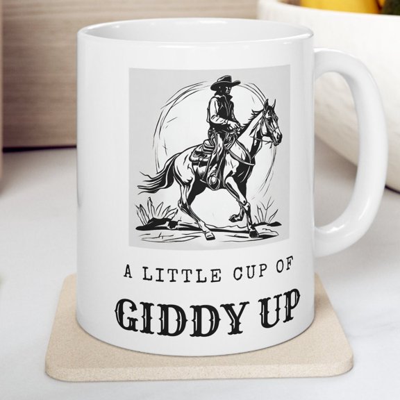 Cowboy Giddy Up Coffee Mug, Western Design Cowboy Cup, Funny Cowboy Saying Drinkware, Humorous Gift for Cowgirl