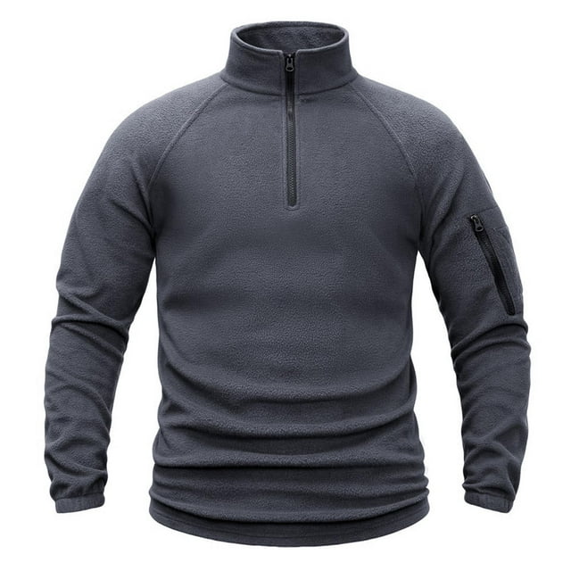 Blusa y camisa de manga larga con cuello alto para hombre, chaqueta de polar de color liso, cálida, con media cremallera, manga larga, cuello alto, blusa para hombre