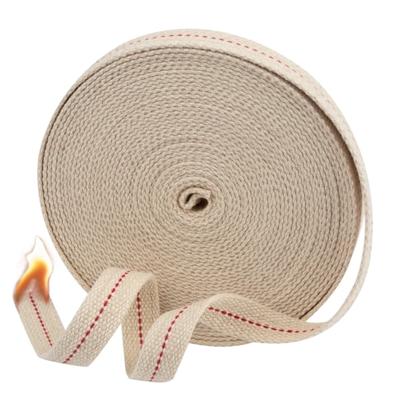 Wuxiuli Flat Cotton Oil Lamp Wick Roll 3/4 Inch Wide 33 Feet Long Red Stitch
