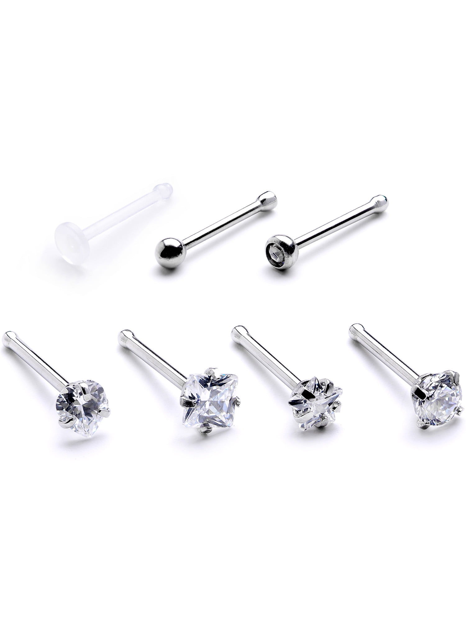 2 Pack Nose Rings Nose Stud Kit Stainless Steel Nose Studs Rings Piercing Pin Body Jewelry 20G 2mm