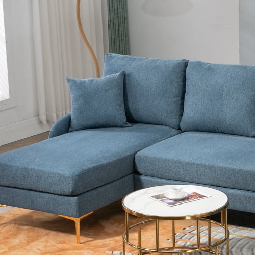 BSHTI110'' Wide Reversible Left or Right Chaise of Sectional Sofa U-Shape Convertible Sofa Couch 4-Seat Couch with Chaise Lounge Upholstered for Living Room,Apartment,Office,Blue Polyester Blend