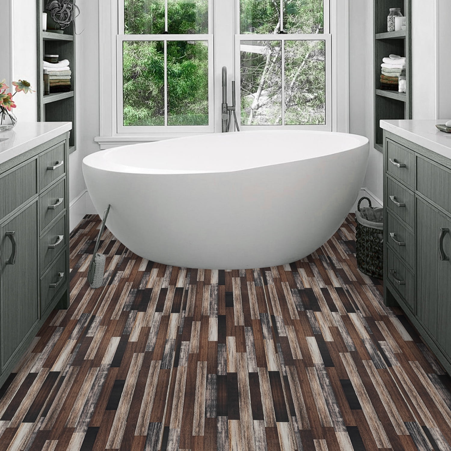 (3 pack) Abyssaly Vinyl Peel and Stick Flooring tile 15.7 inch x 118 inch, Covering Area 12.92 Sq.ft, Self-Adhesive Floor Tile Wood Grain Look for Kitchen Dinning Room Bedroom Home Decoration.
