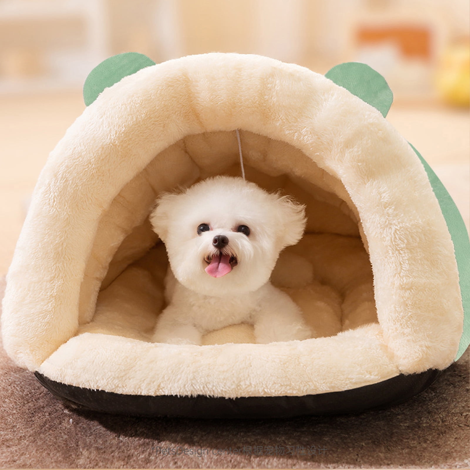 NFTIGB Premium Triangle Cat Cave Bed, Semi-Enclosed Indoor Pet Tent Nest, Comfortable Warm Plush House for Sleep, Small Green, 19.6 inches / 50 cm