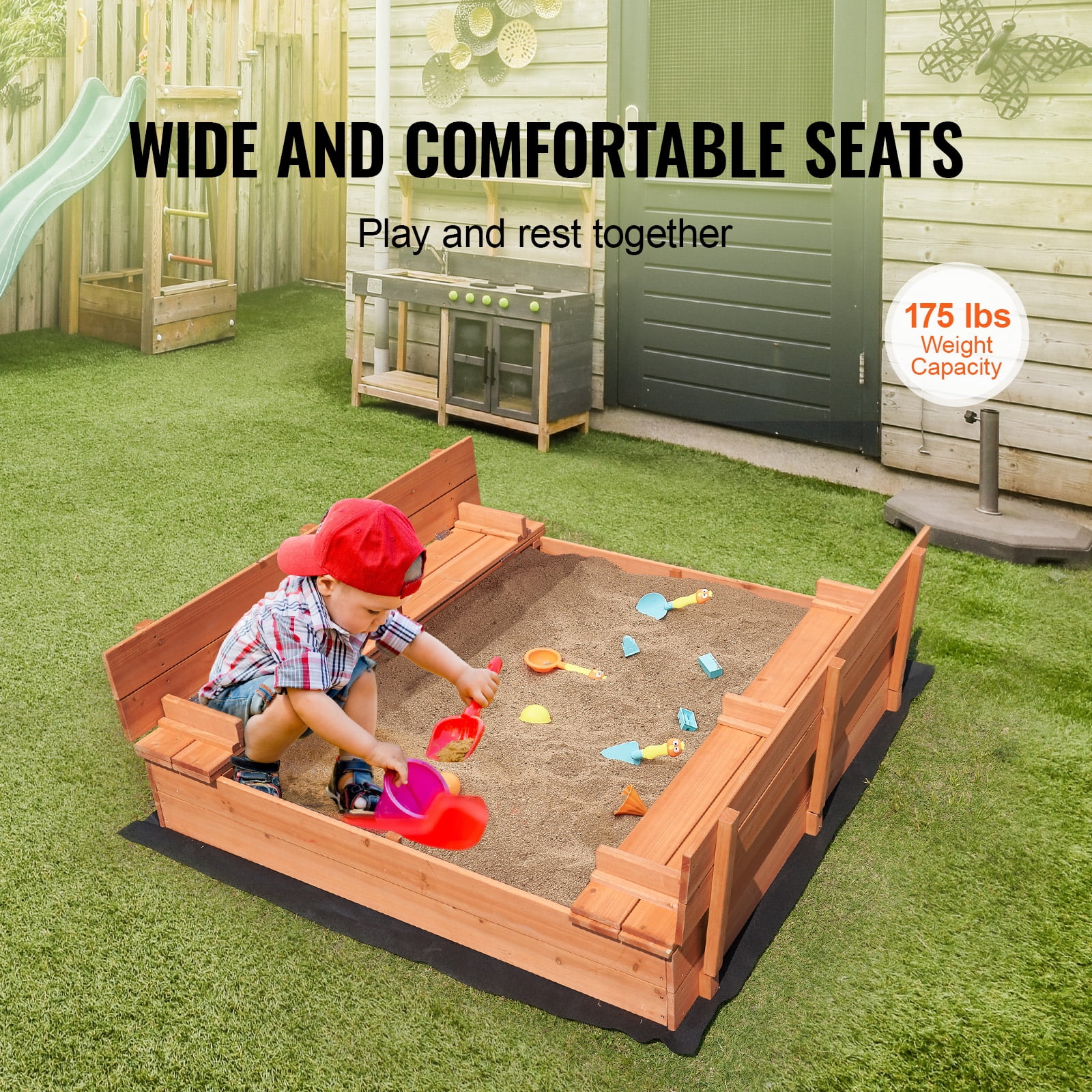 KFFKFF Wooden Sandbox, Dimensions 52.4x47.2x16.9 inches, Featuring