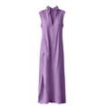 thumbnail image 4 of Women's Ruffle Collar Dresses Sleeveless Maxi Dress with Pocket Breathable Casual Boho Summer Vacation Dress Purple L, 4 of 8