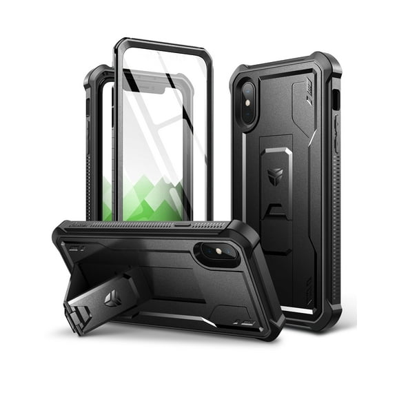 Dexnor for iPhone Xs max Case, [Built in Screen Protector and Kickstand] Heavy Duty Military Grade Protection Shockproof Protective Cover for iPhone Xs max,Black