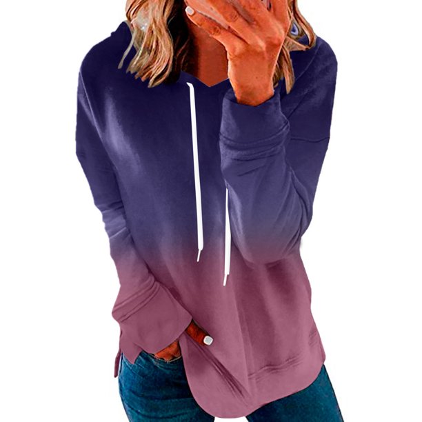 Mujeres Casual Gradiente Impresión Con Capucha Manga Larga Cordón Cobertura Tops Sudadera Con Capucha Fridja hj4989