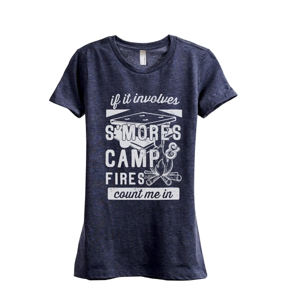 Smores and Campfires Count Me In Women's Fashion Relaxed T-Shirt Tee Heather Navy Large