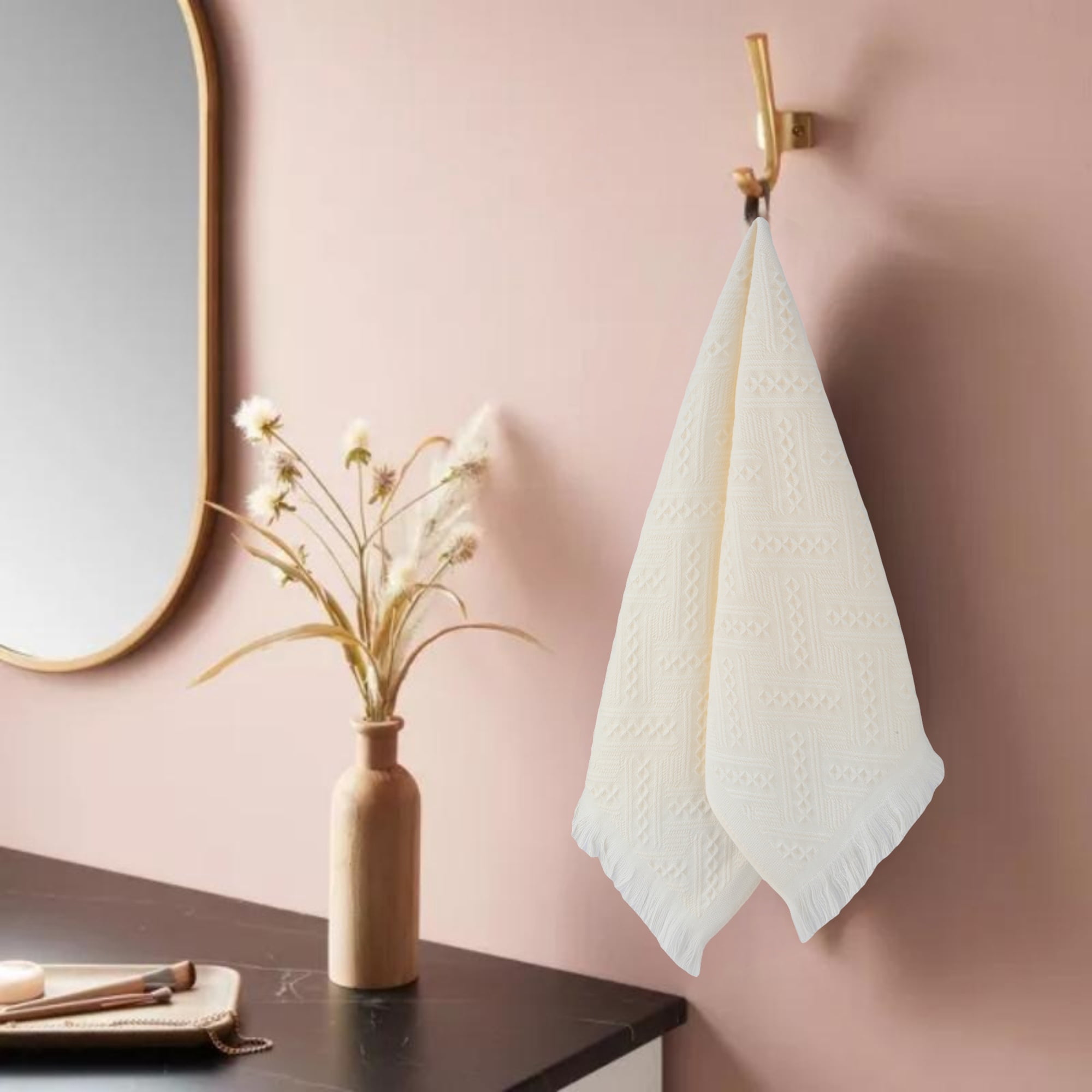 Unique Bargains 4 Pcs Jacquard Pattern Soft Hand Towel Set 13" x 29" Beige