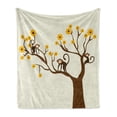 thumbnail image 1 of Funny Soft Flannel Fleece Throw Blanket, Monkey Animations Fun Chimpanzees Climbing on Daisy Trees Animal Life, Cozy Plush for Indoor and Outdoor Use, 70" x 90", Brown Yellow, by Ambesonne, 1 of 6
