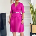 thumbnail image 2 of AURA Plus Size V Neck Pleated A Line Midi Dress High Waist Elegant Summer 2024 Office African Style Dress with Belt, 2 of 10