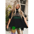 thumbnail image 5 of Women's Black Rhinestone Mardi Gras Letter Graphic Oversized T-Shirt | [ZhiHiMeRi] | (US 12-14)L, 5 of 5