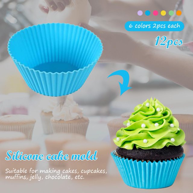 12x Muffin Cupcake Liner Moldes de cocina para hornear de silicona Herramienta de decoración de pasteles Wdftyju Libre de BPA