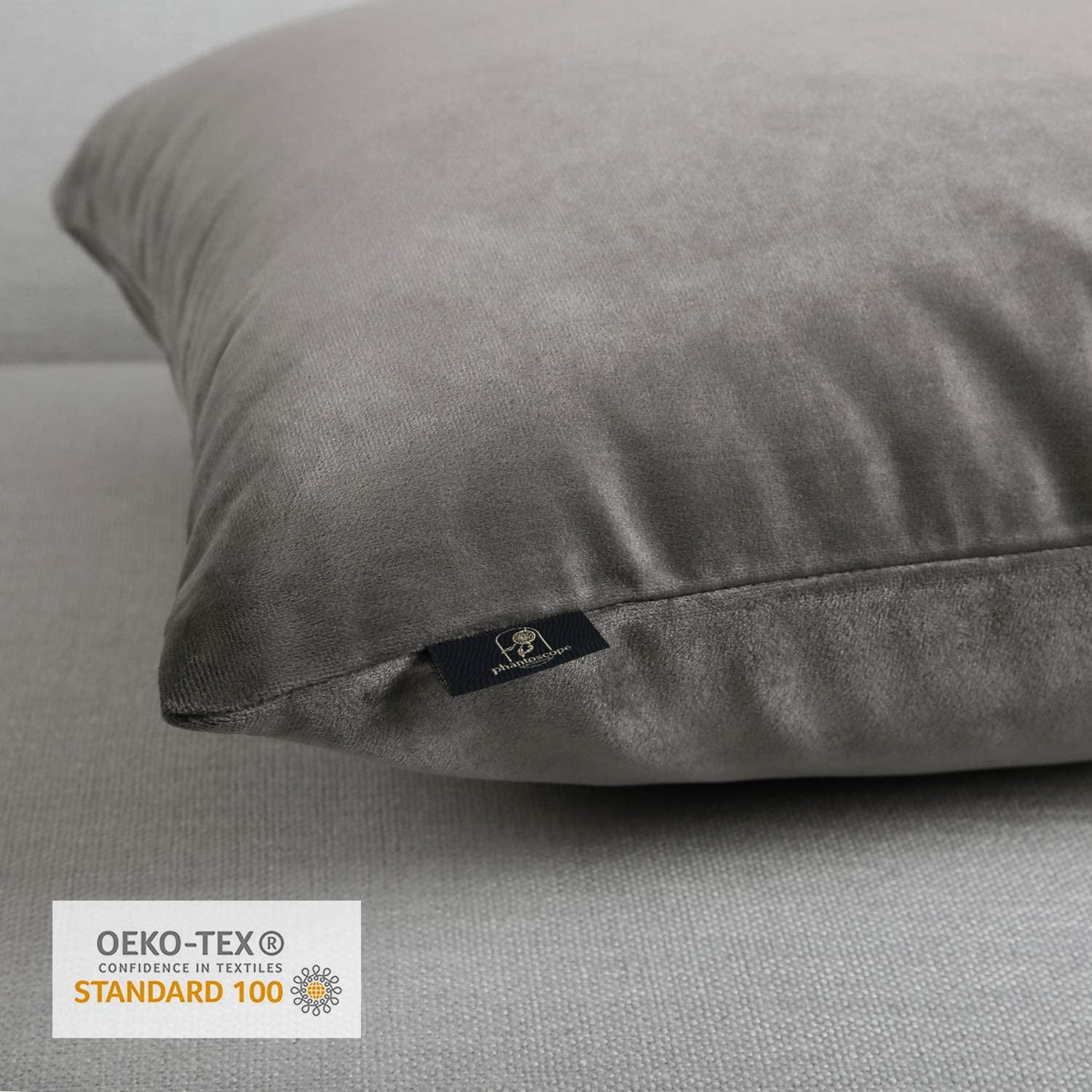 Phantoscope Soft Silky Velvet Series Square Decorative Throw Pillow Cusion for Couch, 12" x 20", Dark Gray, 2 Pack