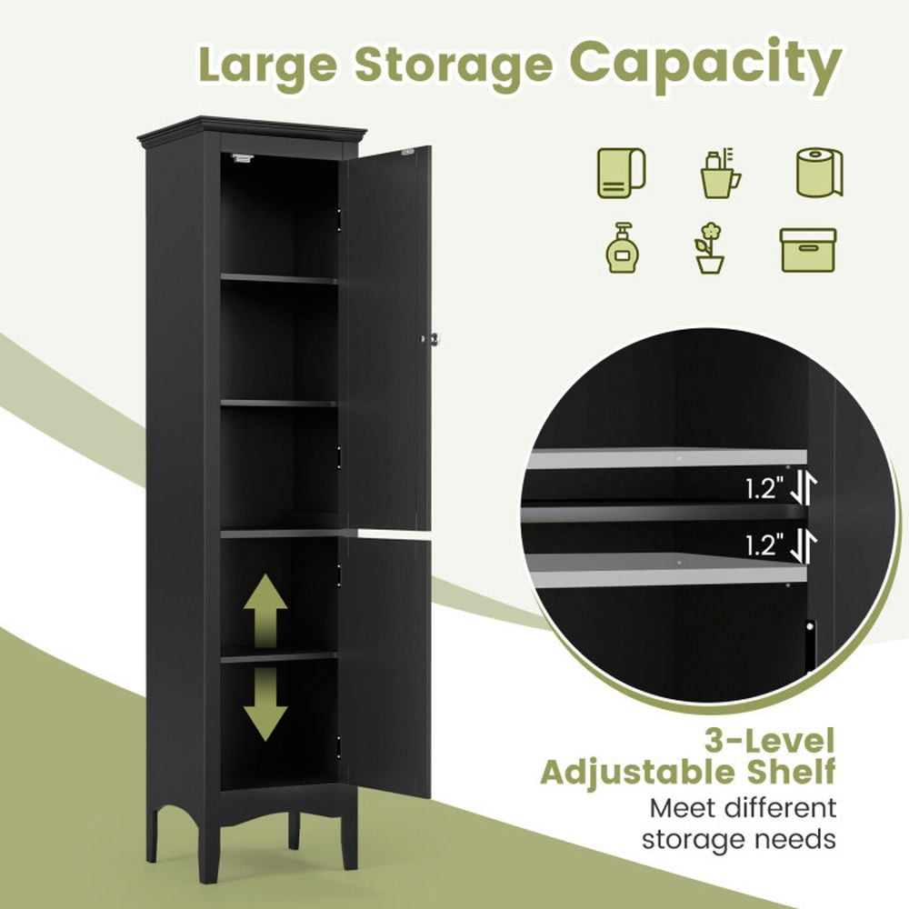 Finihen Bathroom Storage Cabinet, Bathroom Floor Cabinet, Tall Bathroom Floor Cabinet with Shutter Doors and Adjustable Shelf, for Bathroom, Living Room, Bedroom, Kitchen, Black Finihen Bathroom Storage Cabinet, Bathroom Floor Cabinet, Tall Bathroom Floor Cabinet with Shutter Doors and Adjustable Shelf, for Bathroom, Living Room, Bedroom, Kitchen, Black