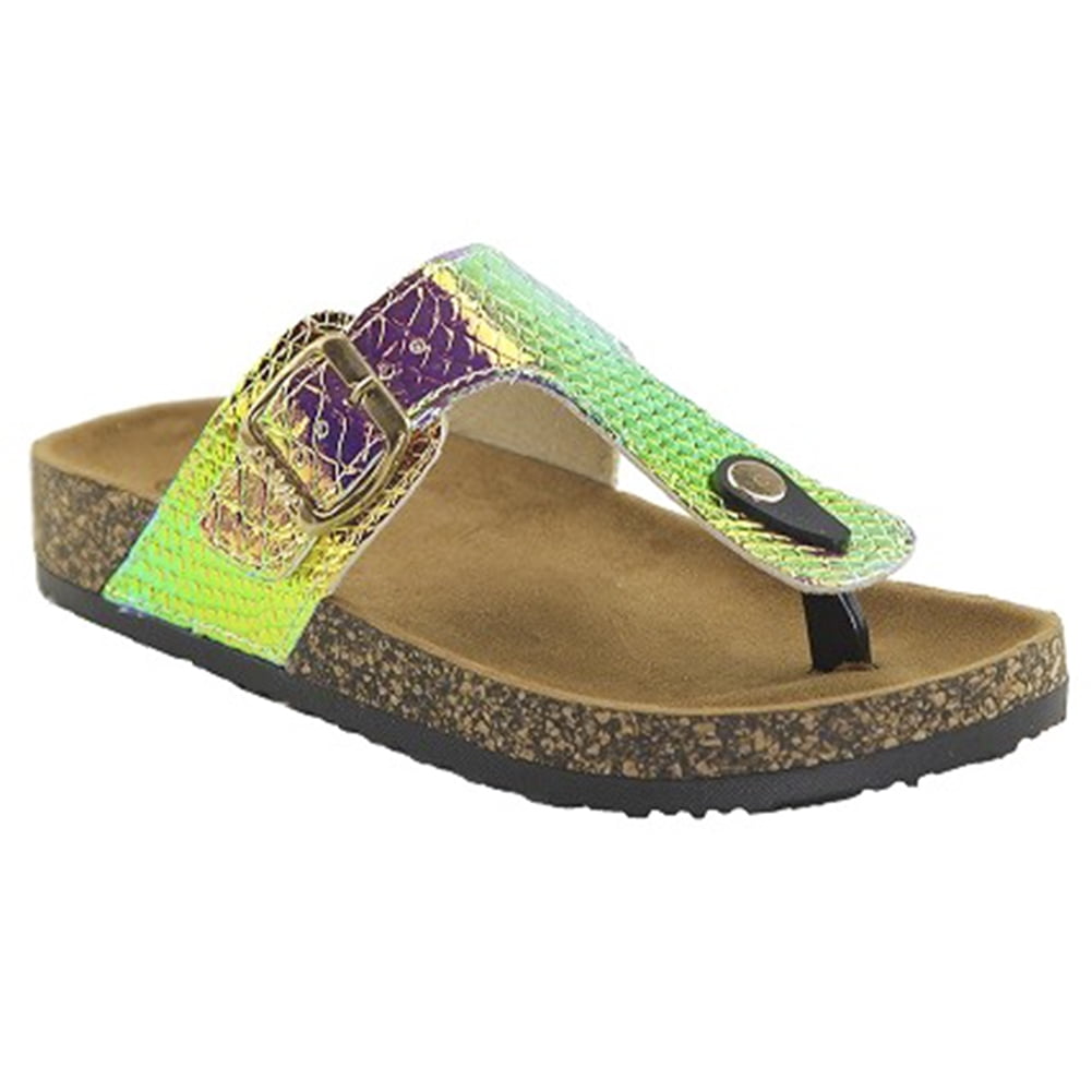 Women's Glitter Solid Thong Style Cork Sole Slide Sandals (FREE SHIPPING)