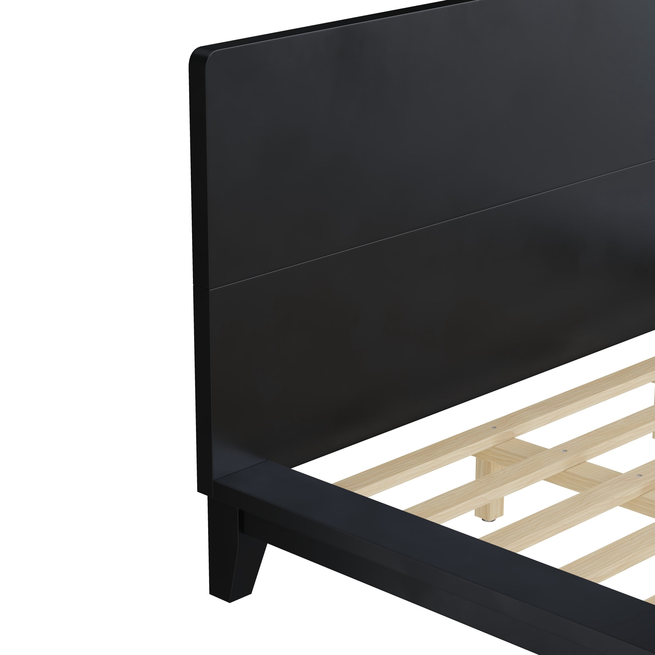 Alvantor King Bed Frame with Headboard, Platform Wood Slat Support, No Box Spring Needed, Black