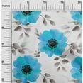 thumbnail image 1 of oneOone Cotton Jersey Turquoise Blue Fabric Leaves & Floral Watercolor Dress Material Fabric Print Fabric By The Yard 58 Inch Wide, 1 of 4
