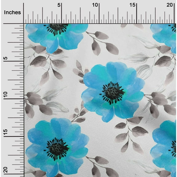 oneOone Velvet Turquoise Blue Fabric Leaves & Floral Watercolor Dress Material Fabric Print Fabric By The Yard 58 Inch Wide