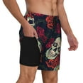 thumbnail image 3 of Daiia Roses Skulls Mens Swim Trunks Swim Shorts Quick Dry Swim Shorts with Mesh Lining Pockets-Medium, 3 of 9