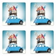 thumbnail image 1 of Winter Coaster Set of 4, Traveling Themed Snowy Image Ski Baggage Items Blue Vintage Car Holiday Photograph, Square Hardboard Gloss Coasters, Standard Size, Multicolor, by Ambesonne, 1 of 2