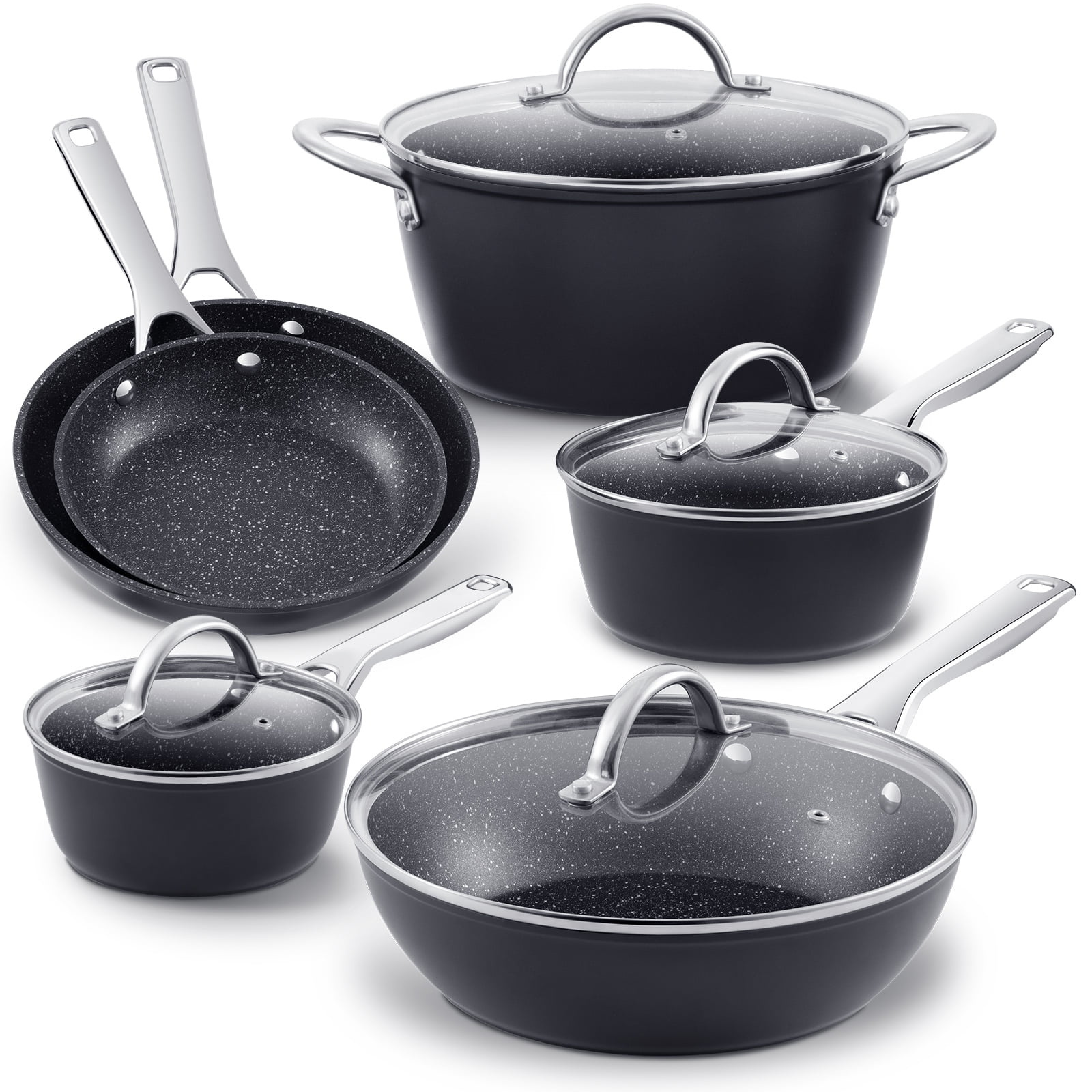 Induction Cookware Nonstick, BEZIA Pots and Pans Set for Induction Cooktop,  Compatible with All Stoves, Dishwasher Safe Kitchen Cooking Pan Set with