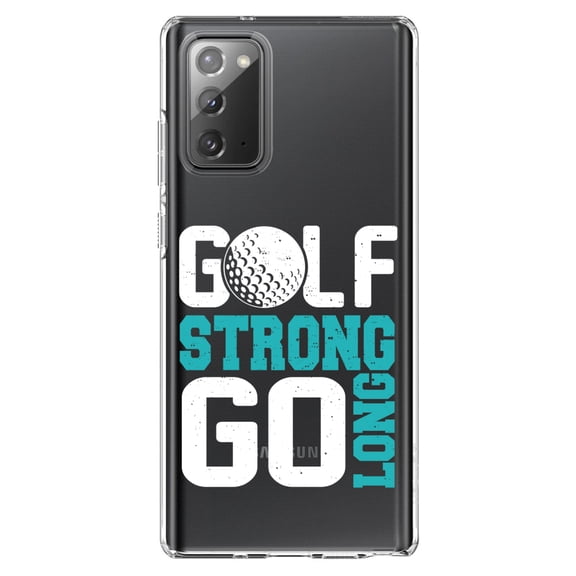 DistinctInk Clear Shockproof Hybrid Case for Samsung Galaxy Note 20 (6.7" Screen) - TPU Bumper Acrylic Back Tempered Glass Screen Protector - Golf Strong Go Long
