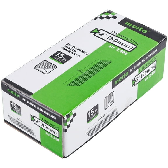 meite 15 Gauge 34 Degree 2-inch Length DA Sails Galvanized Heavy-Duty Brad Nails Angled Finish Nails  (2,000 Pcs/Box)