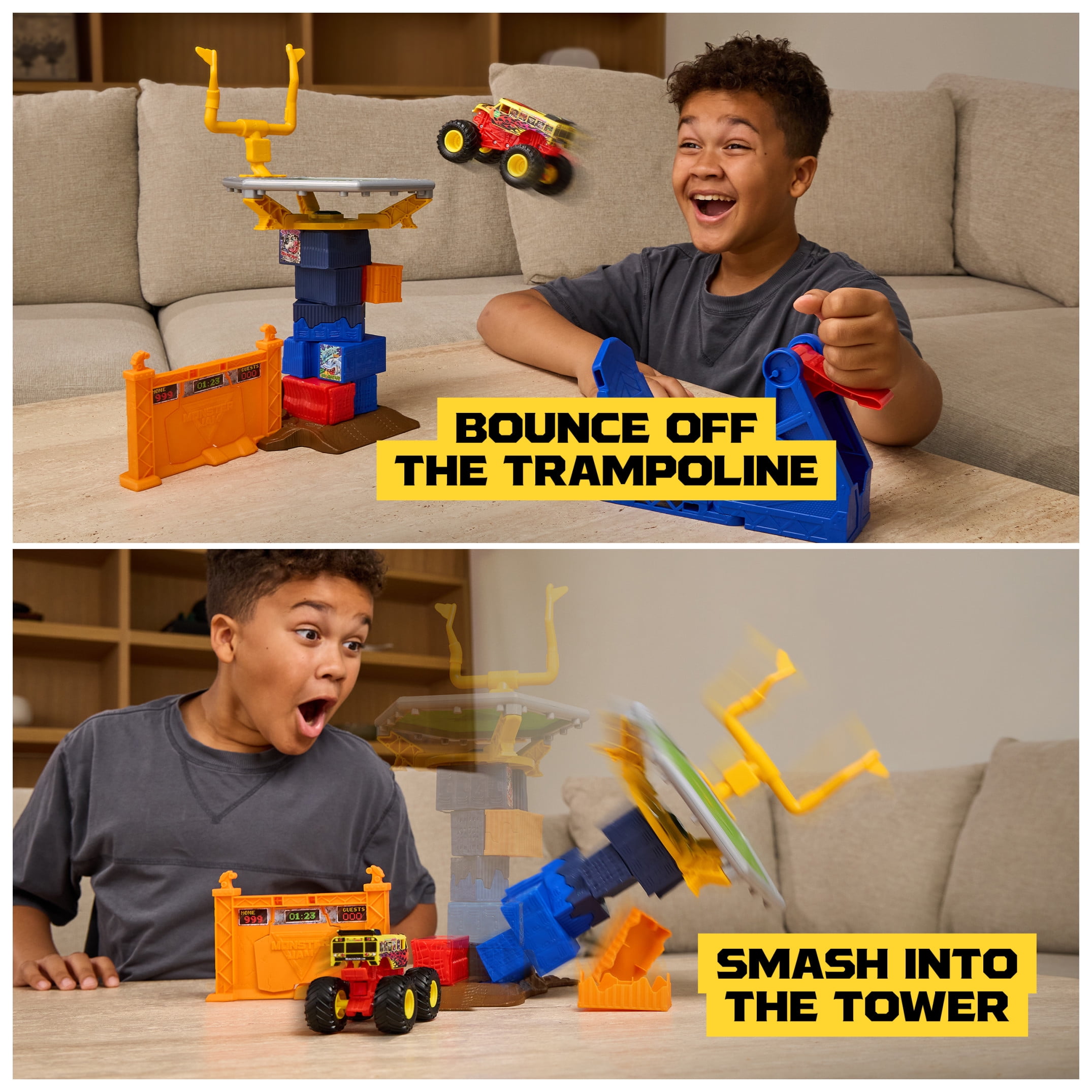 Monster Jam Smash & Bash Crash Course Playset, 16" Tower with 1:64 Monster Truck for Kids Ages 3 and up